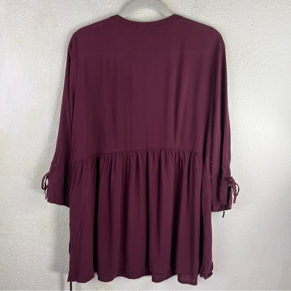 MOTHERHOOD MATERNITY WINE RAYON EMPIRE STYLE BLOUSE. Tie sleeve closure. XL - Picture 2 of 9